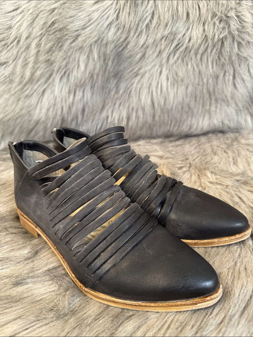 Free People Black Cutout Leather Ankle Booties Size 39